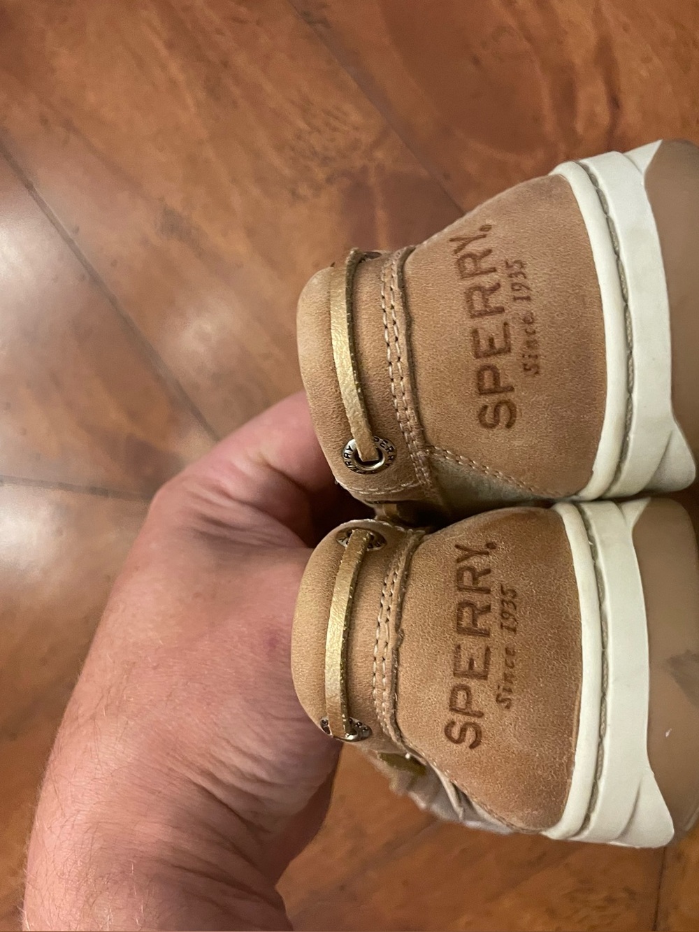 Sperry Tan and Cream Leather Slip-On Boat Loafers - Picture 4 of 7